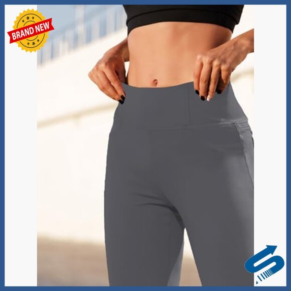 High Waisted Yoga Leggings with Back Pockets, Tummy Control, Buttery Soft - Picture 3 of 7